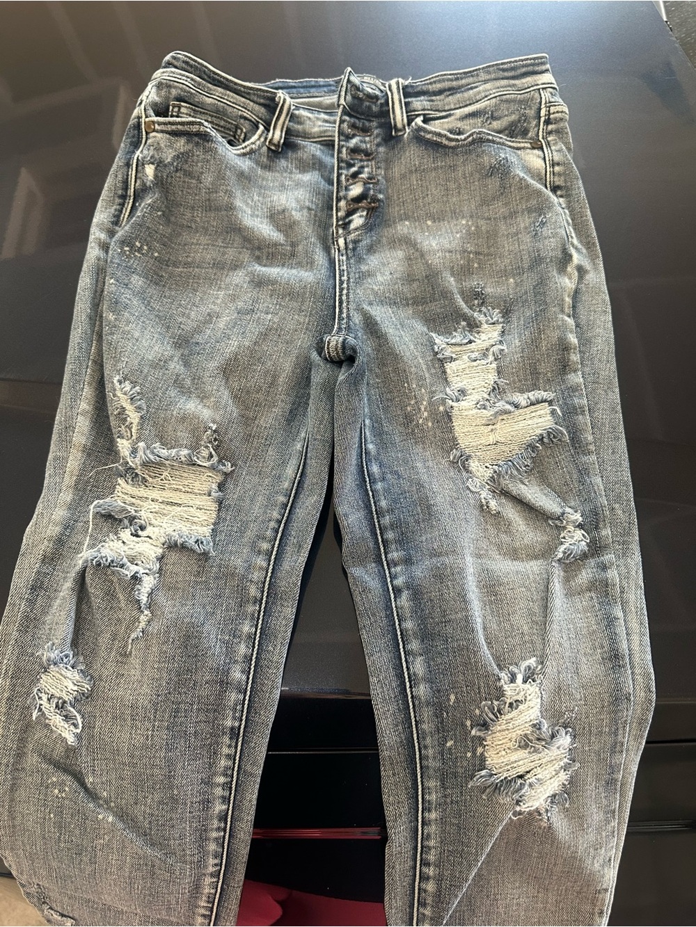 Judy Blue Distressed Gray Boyfriend Jeans